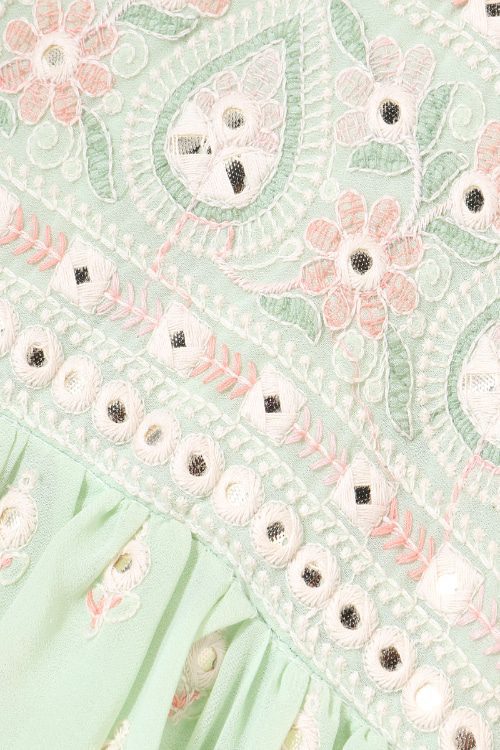 Twisha Girls Mirror Worked Top & Sharara With Long Shrug - Green