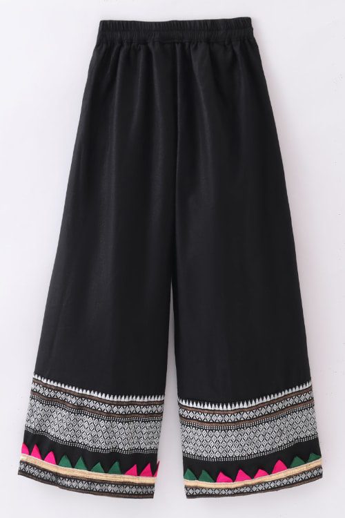 Twisha Girls One Shoulder Self Design Top & Palazzo - White & Black