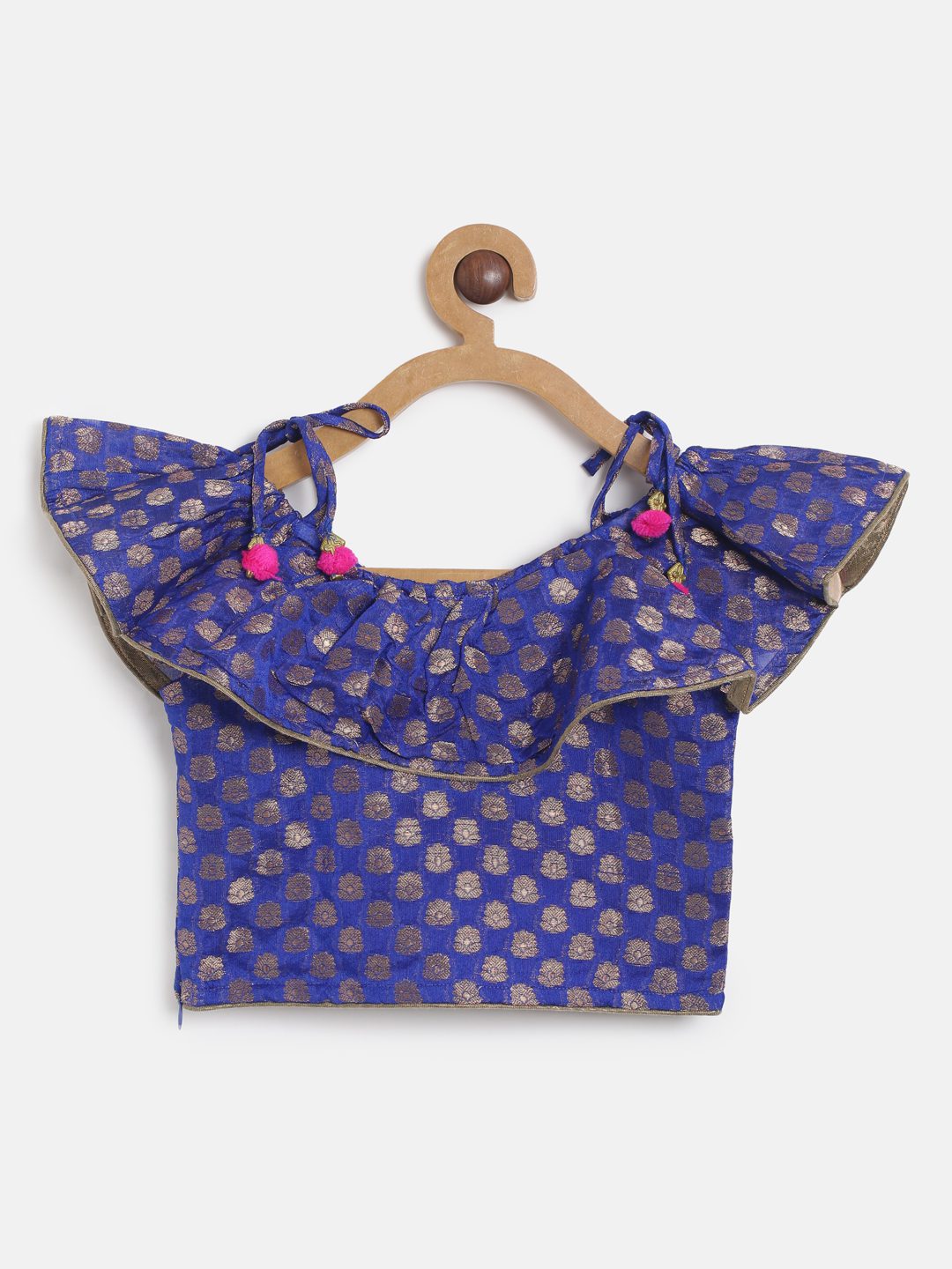 Twisha Girls Brocade Top With Self Designed Palazzo - Blue & Red