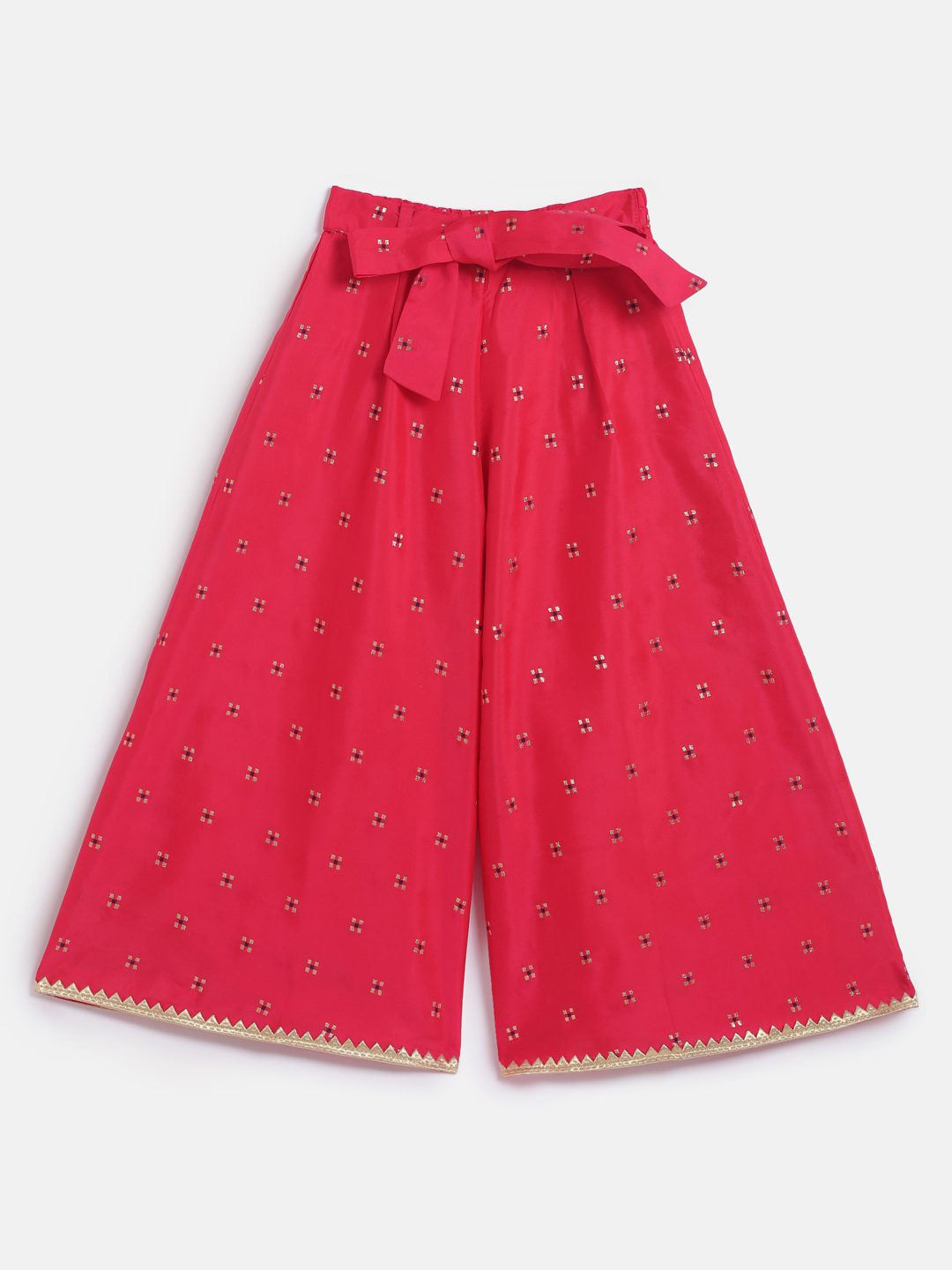 Twisha Girls Brocade Top With Self Designed Palazzo - Blue & Red