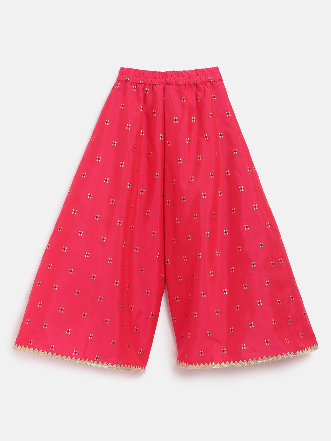 Twisha Girls Brocade Top With Self Designed Palazzo - Blue & Red