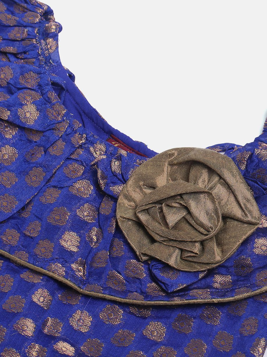 Twisha Girls Brocade Top With Self Designed Palazzo - Blue & Red