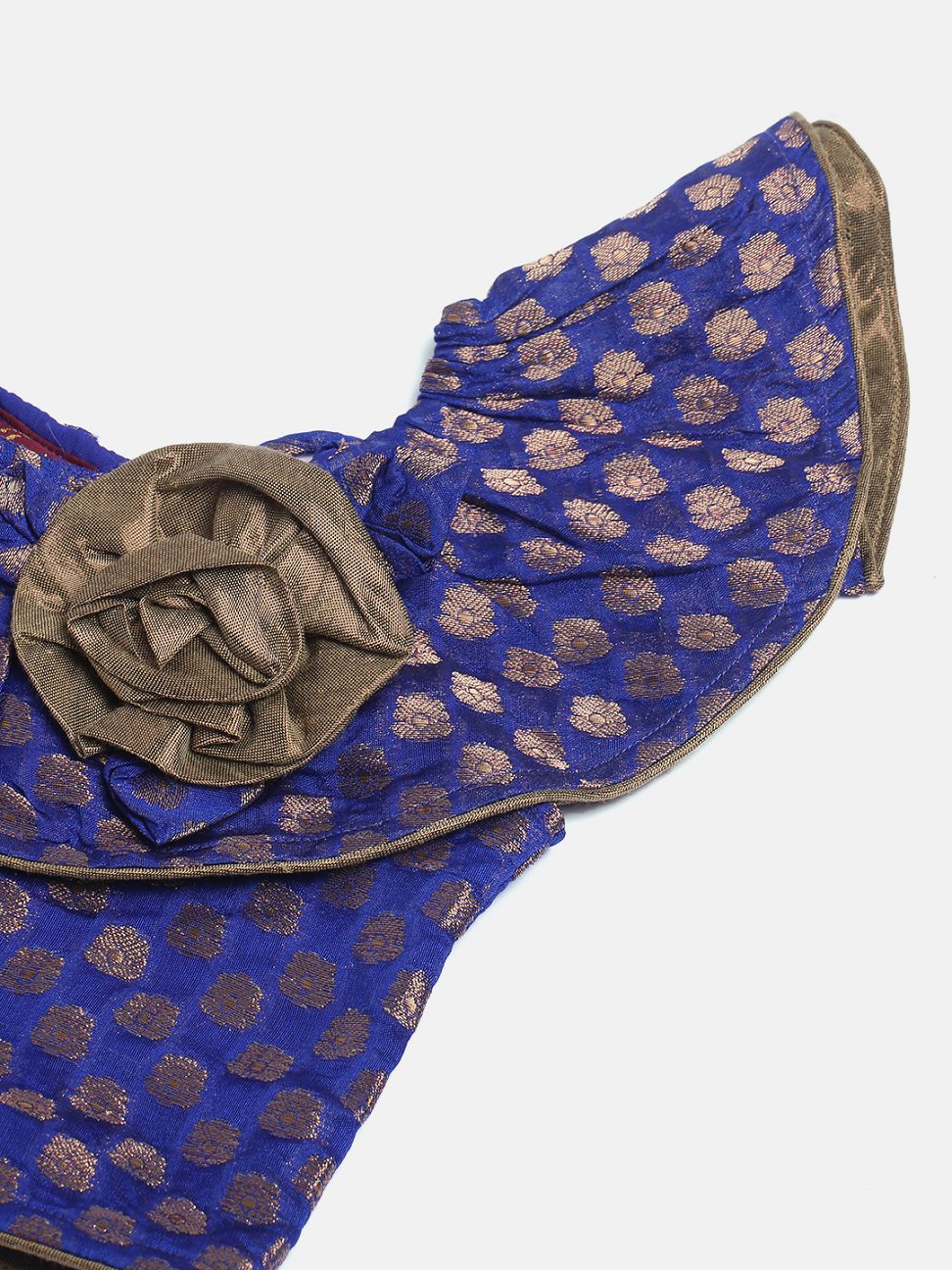 Twisha Girls Brocade Top With Self Designed Palazzo - Blue & Red