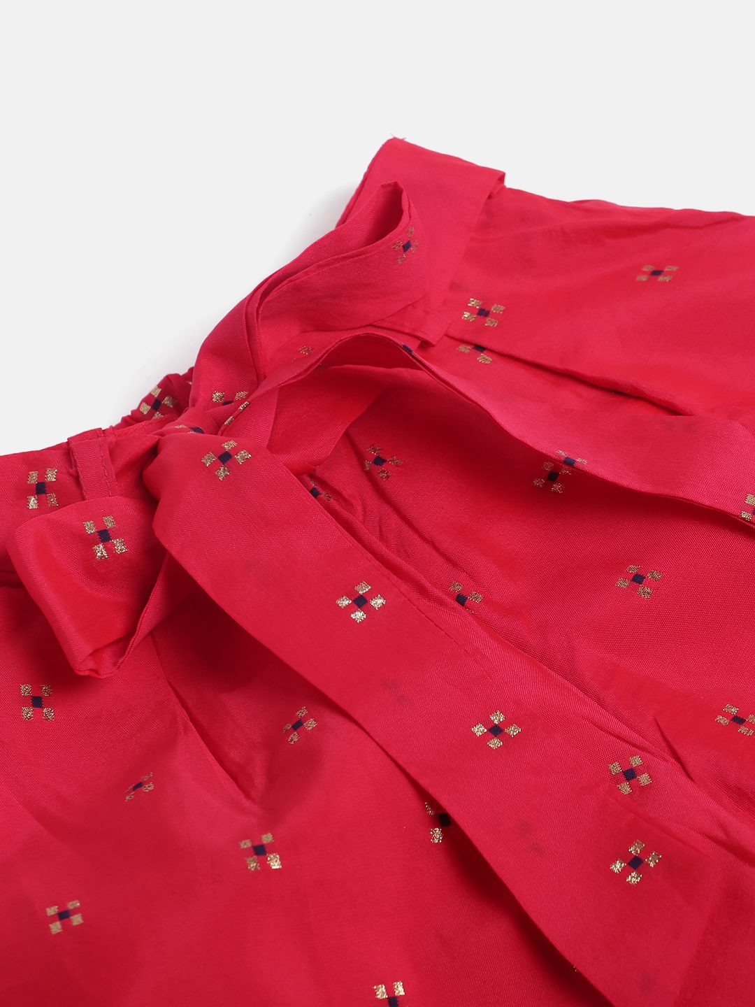 Twisha Girls Brocade Top With Self Designed Palazzo - Blue & Red