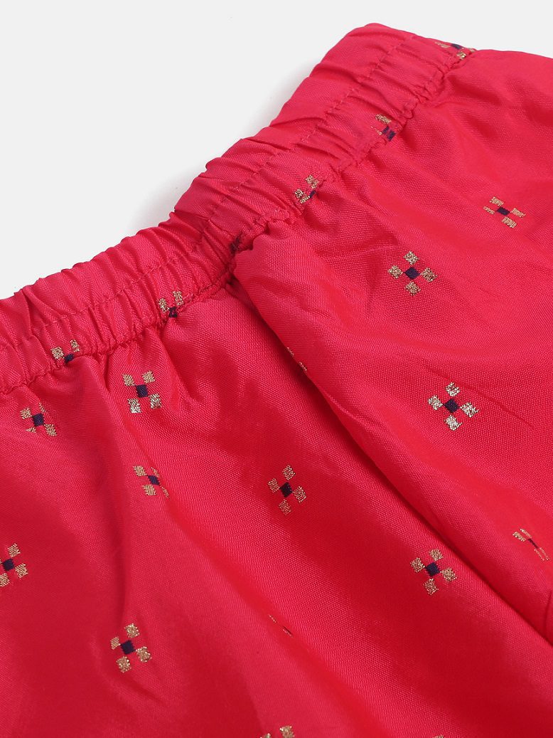 Twisha Girls Brocade Top With Self Designed Palazzo - Blue & Red