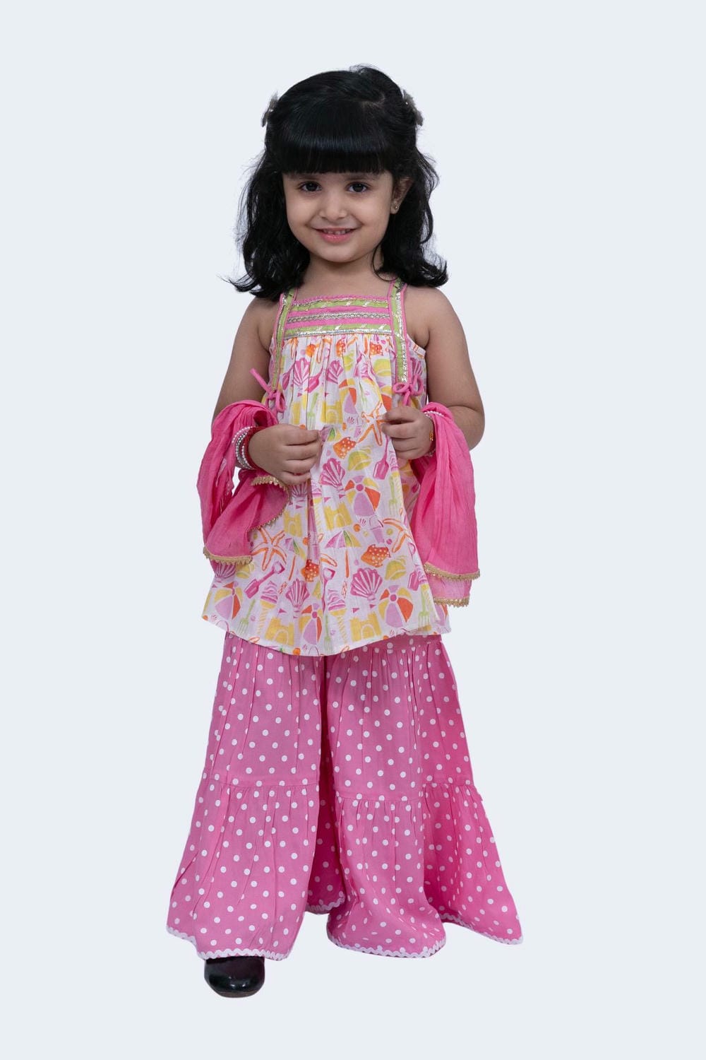 Twisha Girls Top & Sharara Set -White & Pink