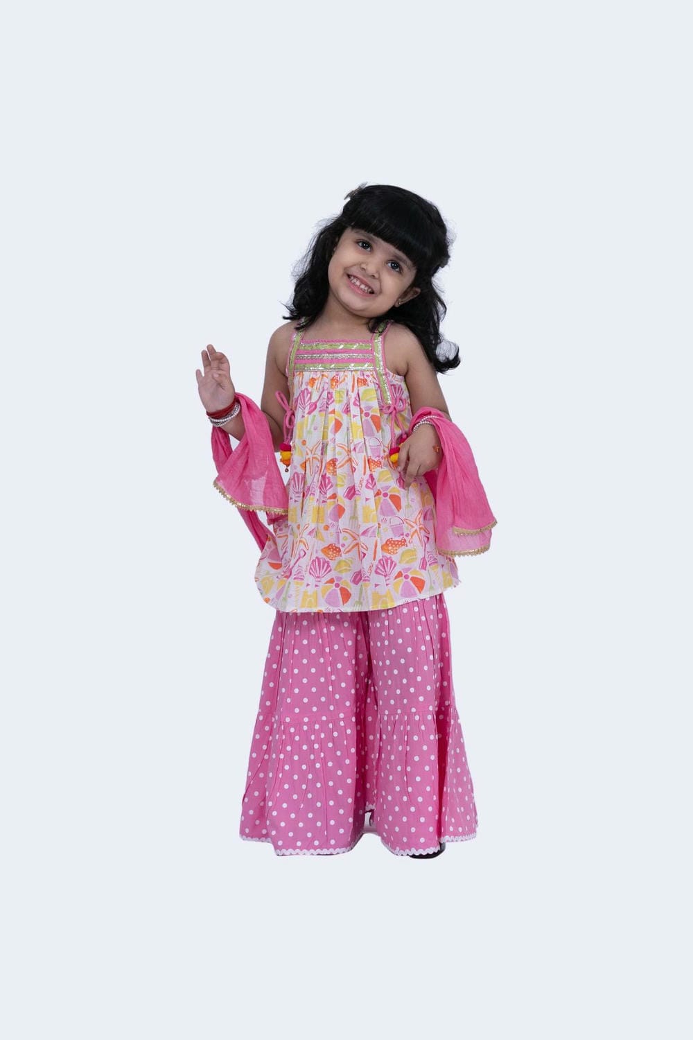 Twisha Girls Top & Sharara Set -White & Pink
