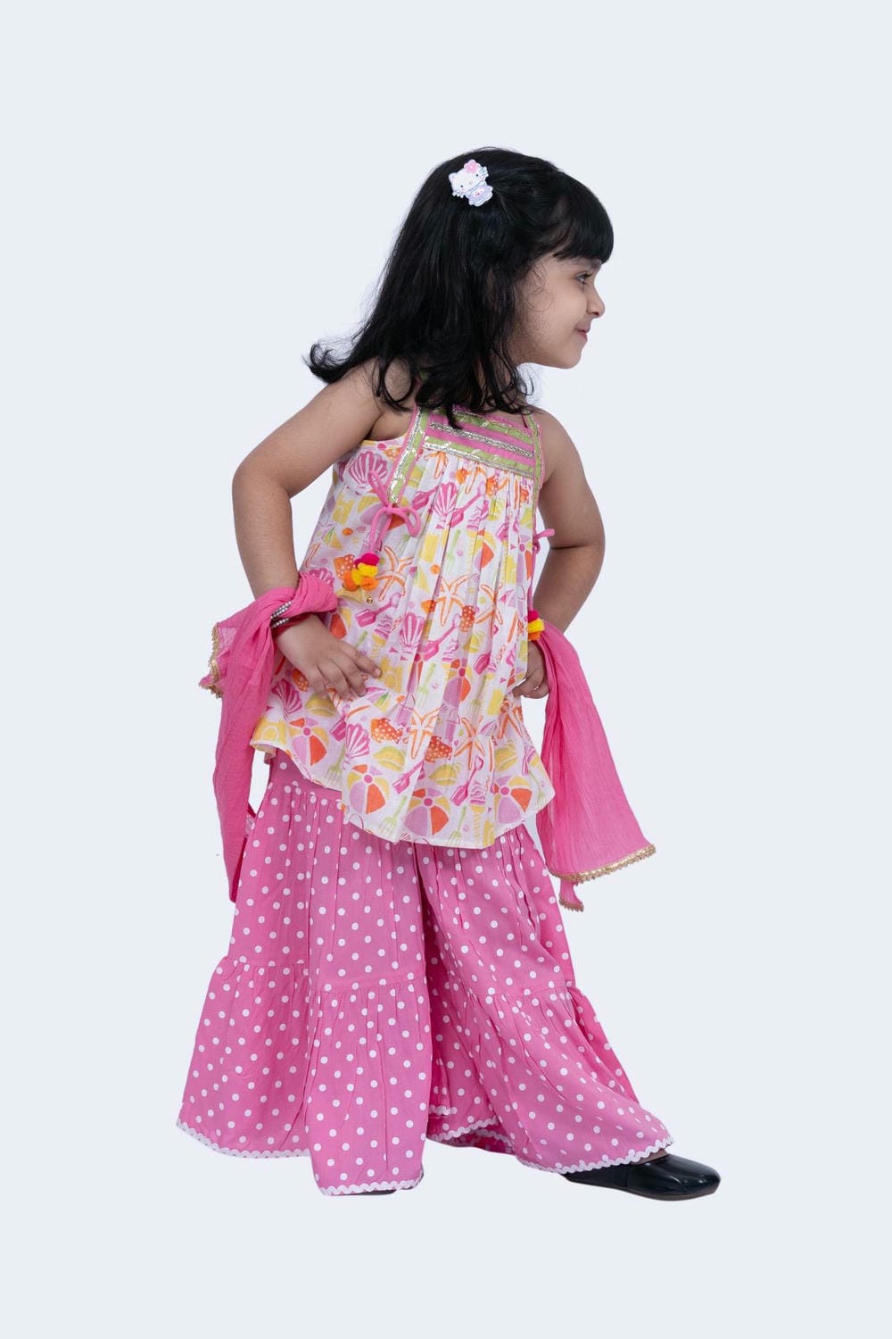 Twisha Girls Top & Sharara Set -White & Pink