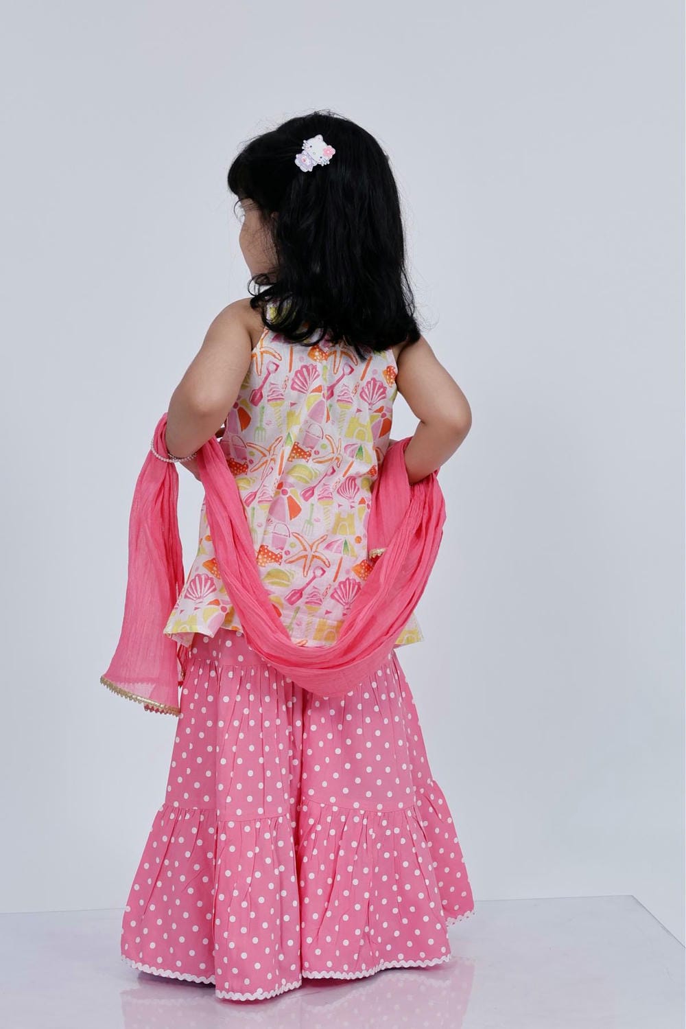 Twisha Girls Top & Sharara Set -White & Pink
