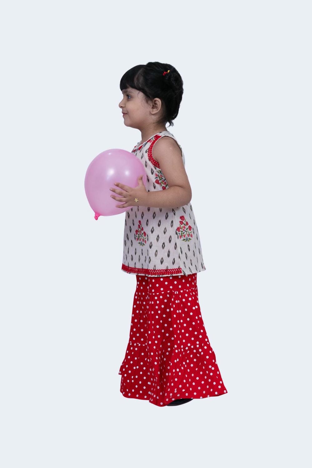 Twisha Girls Top & Sharara Set - Offwhite & Red
