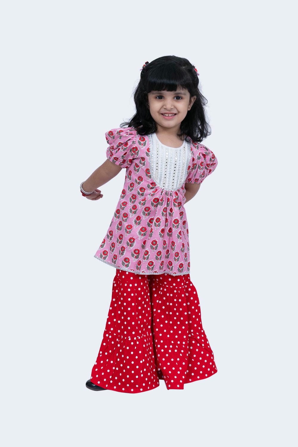 Twisha Girls Top & Sharara Set -Pink & Red