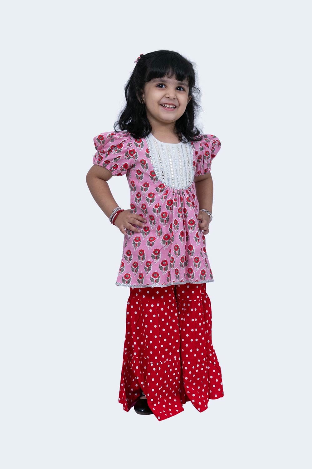Twisha Girls Top & Sharara Set -Pink & Red