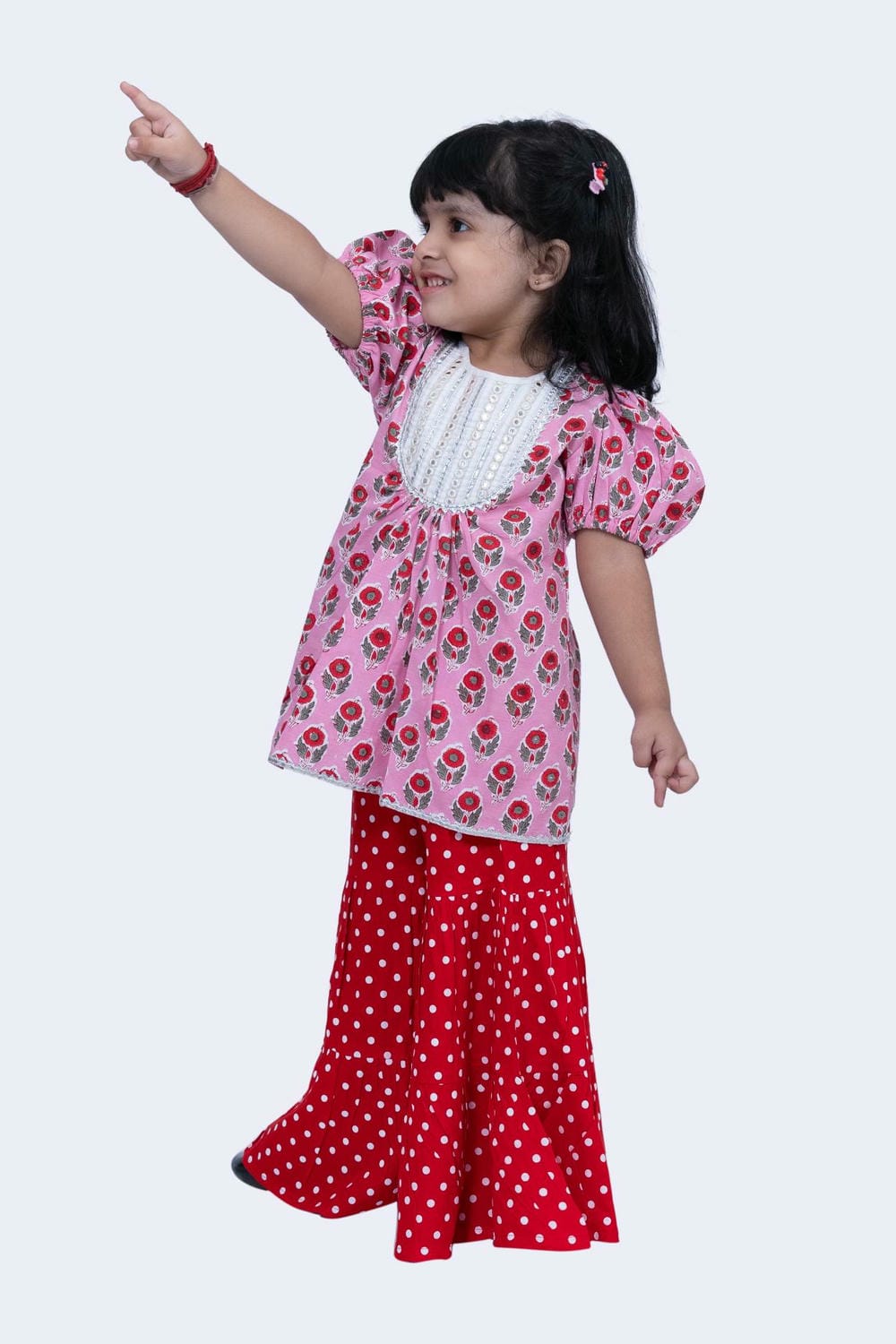 Twisha Girls Top & Sharara Set -Pink & Red