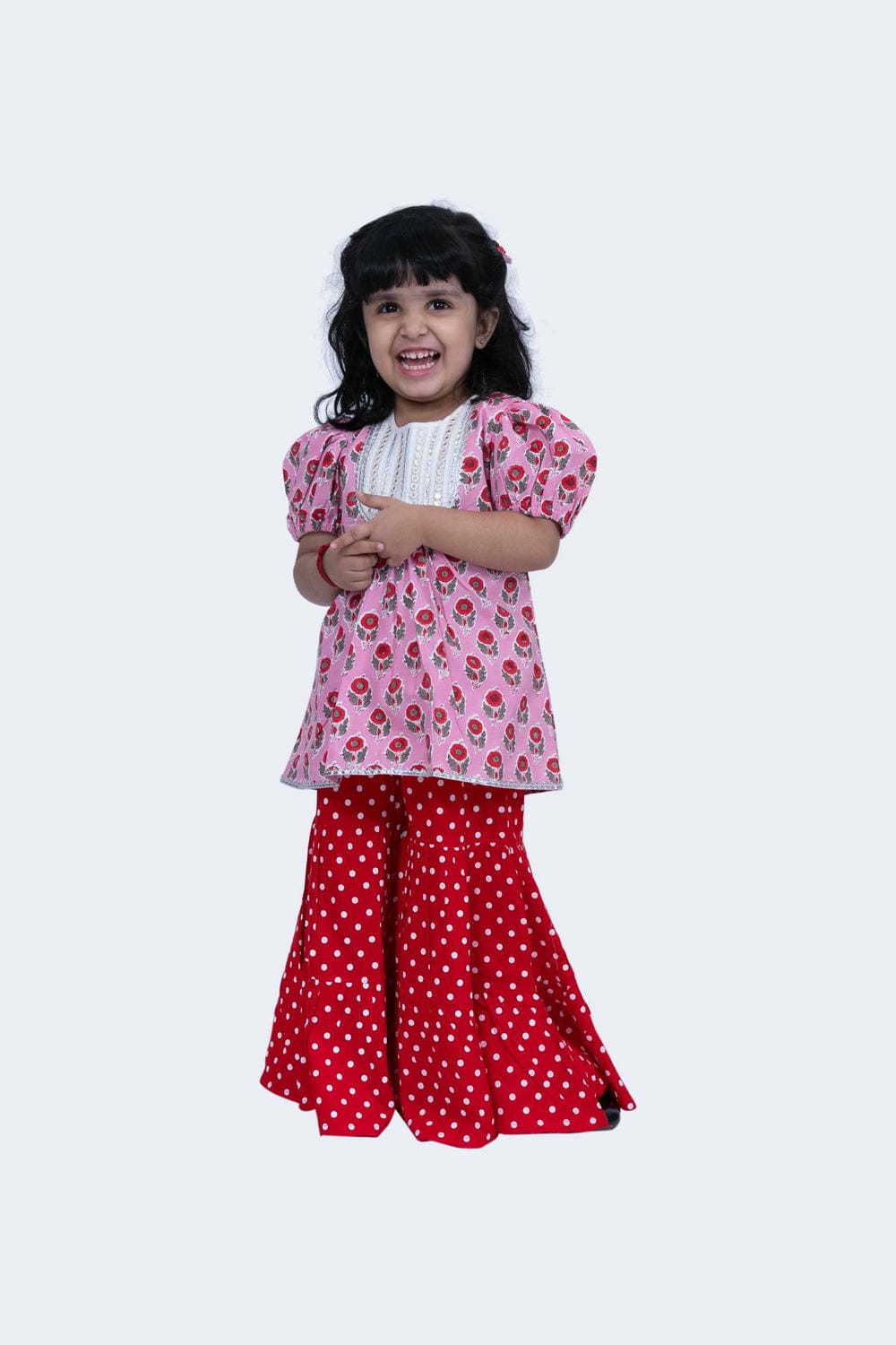 Twisha Girls Top & Sharara Set -Pink & Red