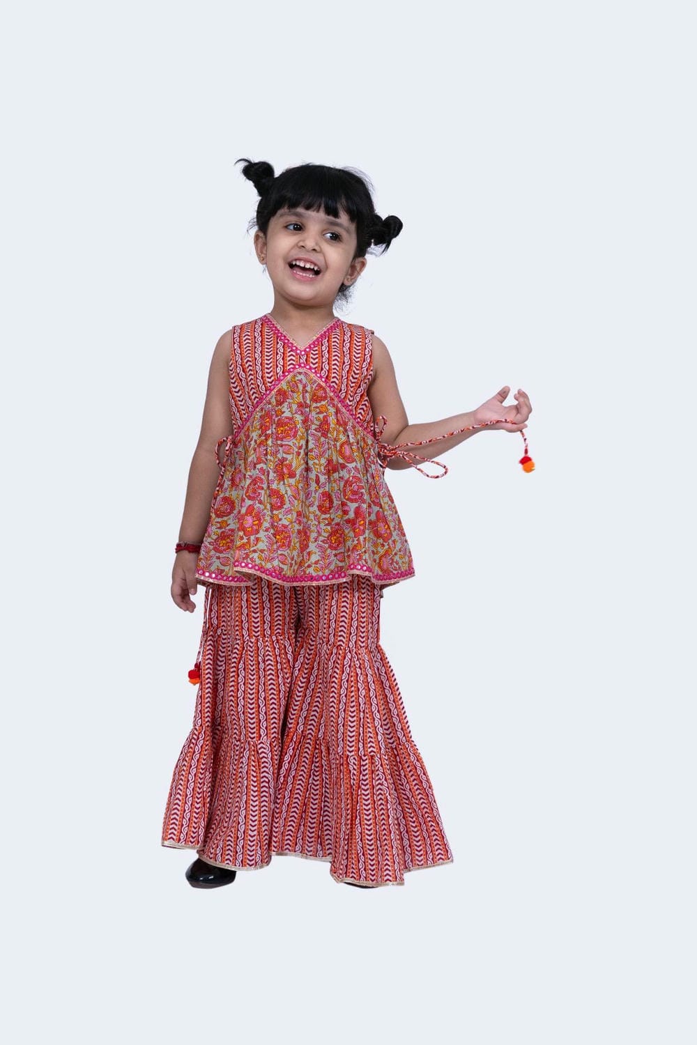 Twisha Girls Top & Sharara Set - Grey & Pink