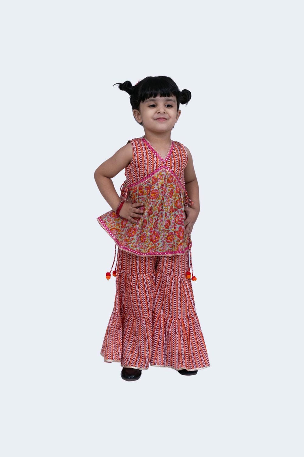 Twisha Girls Top & Sharara Set - Grey & Pink