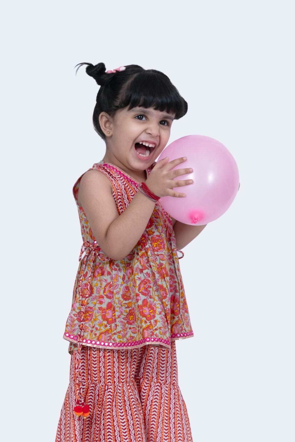 Twisha Girls Top & Sharara Set - Grey & Pink