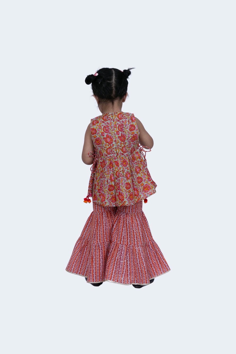 Twisha Girls Top & Sharara Set - Grey & Pink