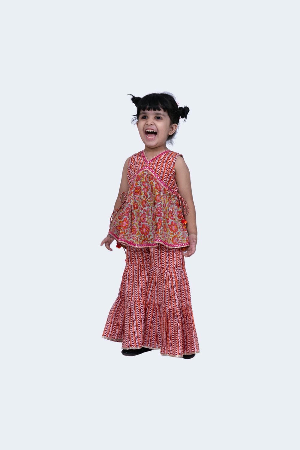 Twisha Girls Top & Sharara Set - Grey & Pink