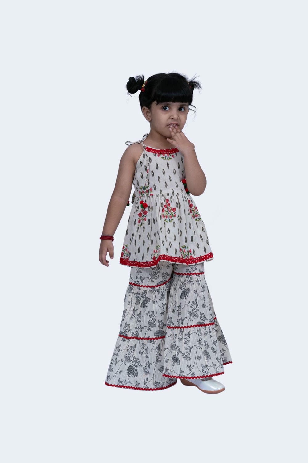 Twisha Girls Top & Sharara Set - Offwhite