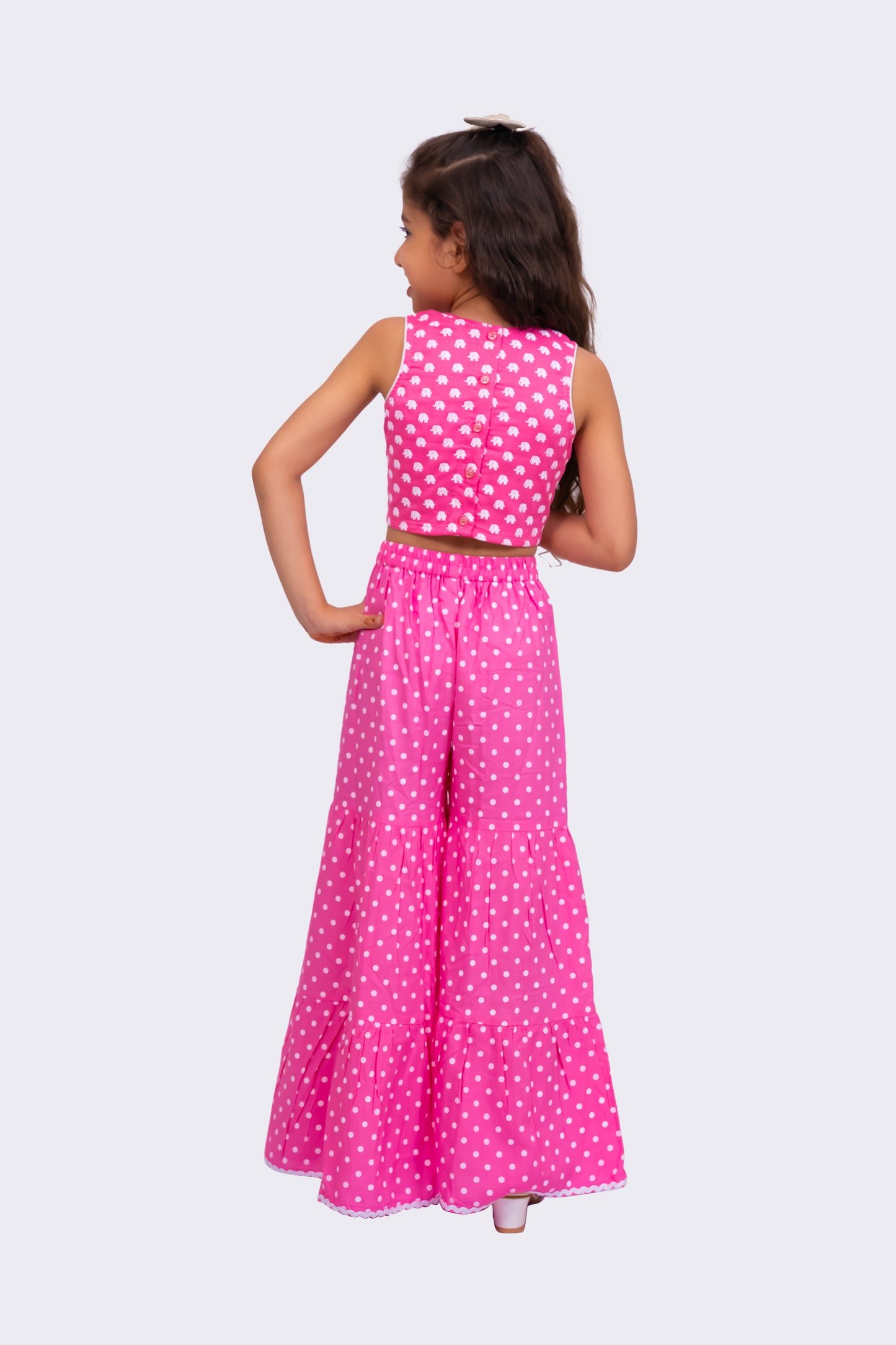 Twisha Cotton Sleeveless All Over Printed  Top with Sharara - BabyPink & White