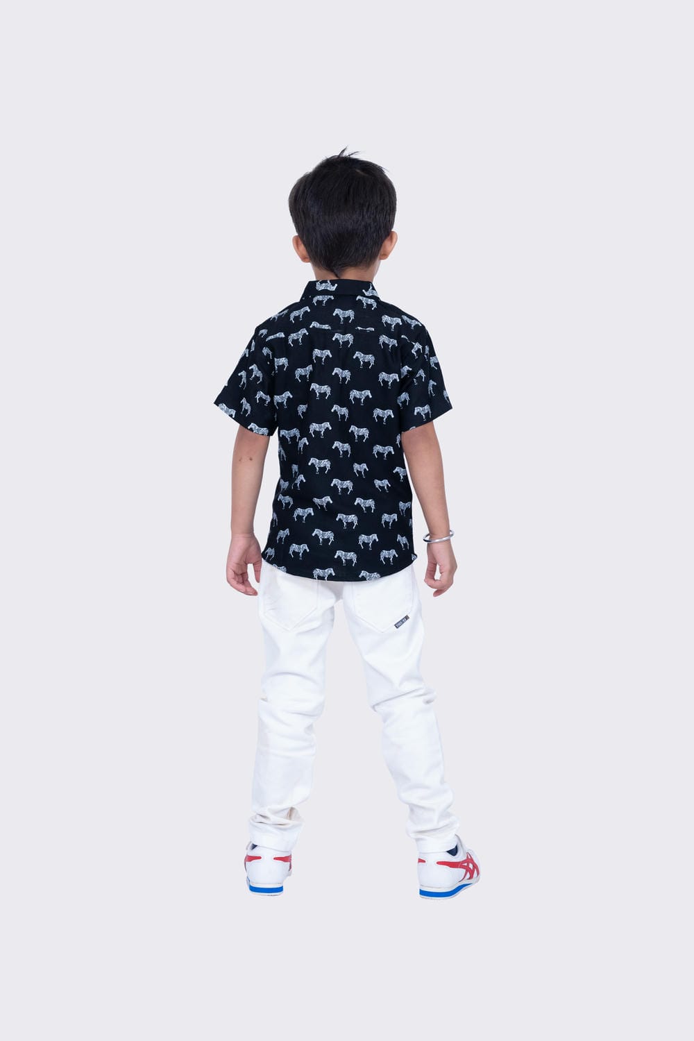 Twisha Boy's Half Sleeves Cotton Zebra Print  Shirt  - Black