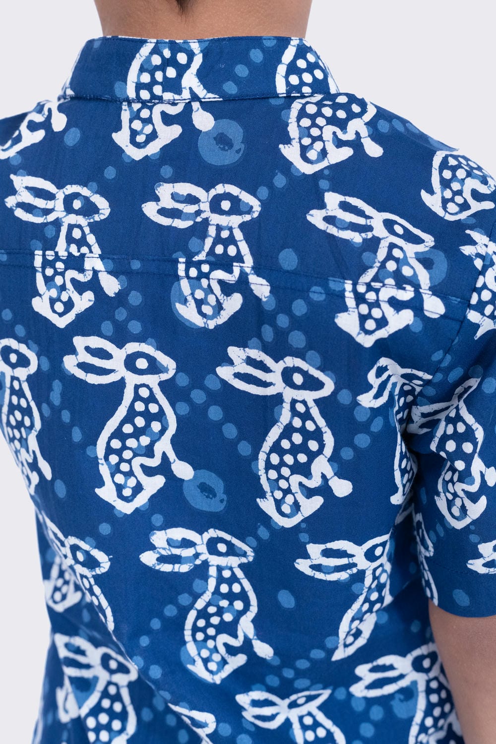 Twisha Boy's Half Sleeve Rabbit Printed Cotton Shirt -Indigo