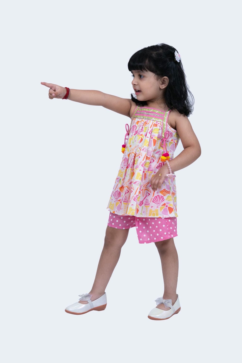 Twisha Girls Top & Shorts Set - White & Pink