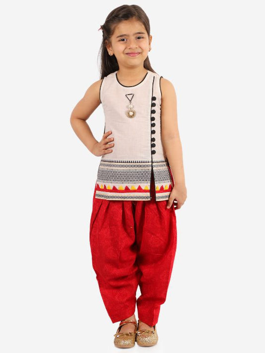 Twisha Girls potlis embellished Kurta Salwar and Dupatta set-White and Red