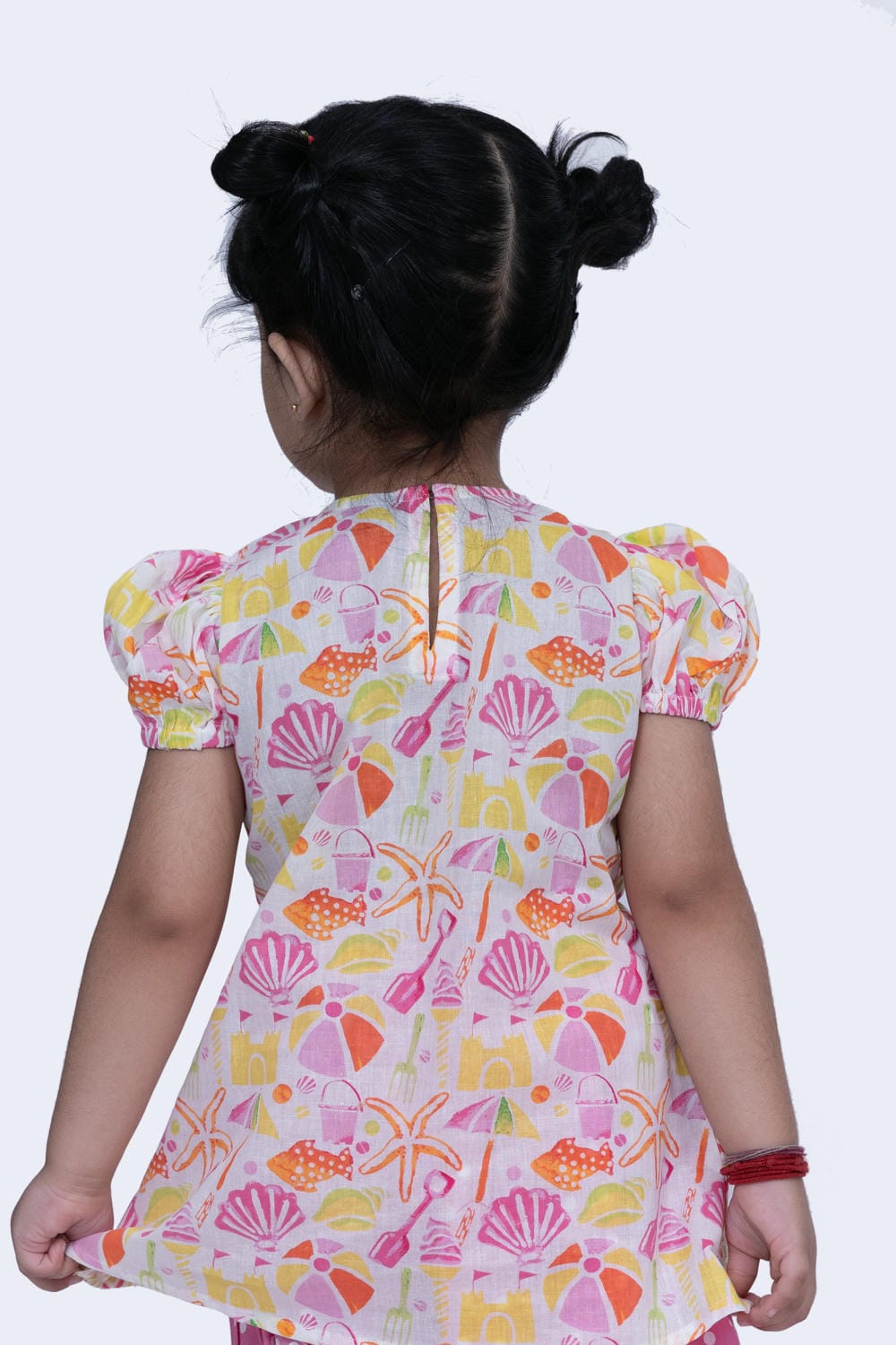 Twisha Girls Top & Dhoti Set - White & Pink