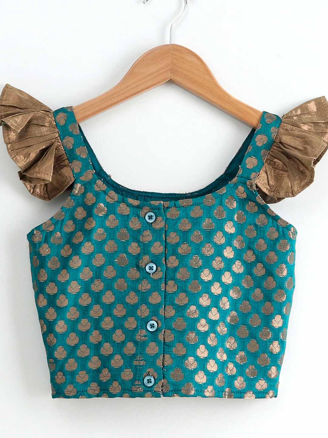 Girls Printed Top & Designer Dhoti - Orange & Green