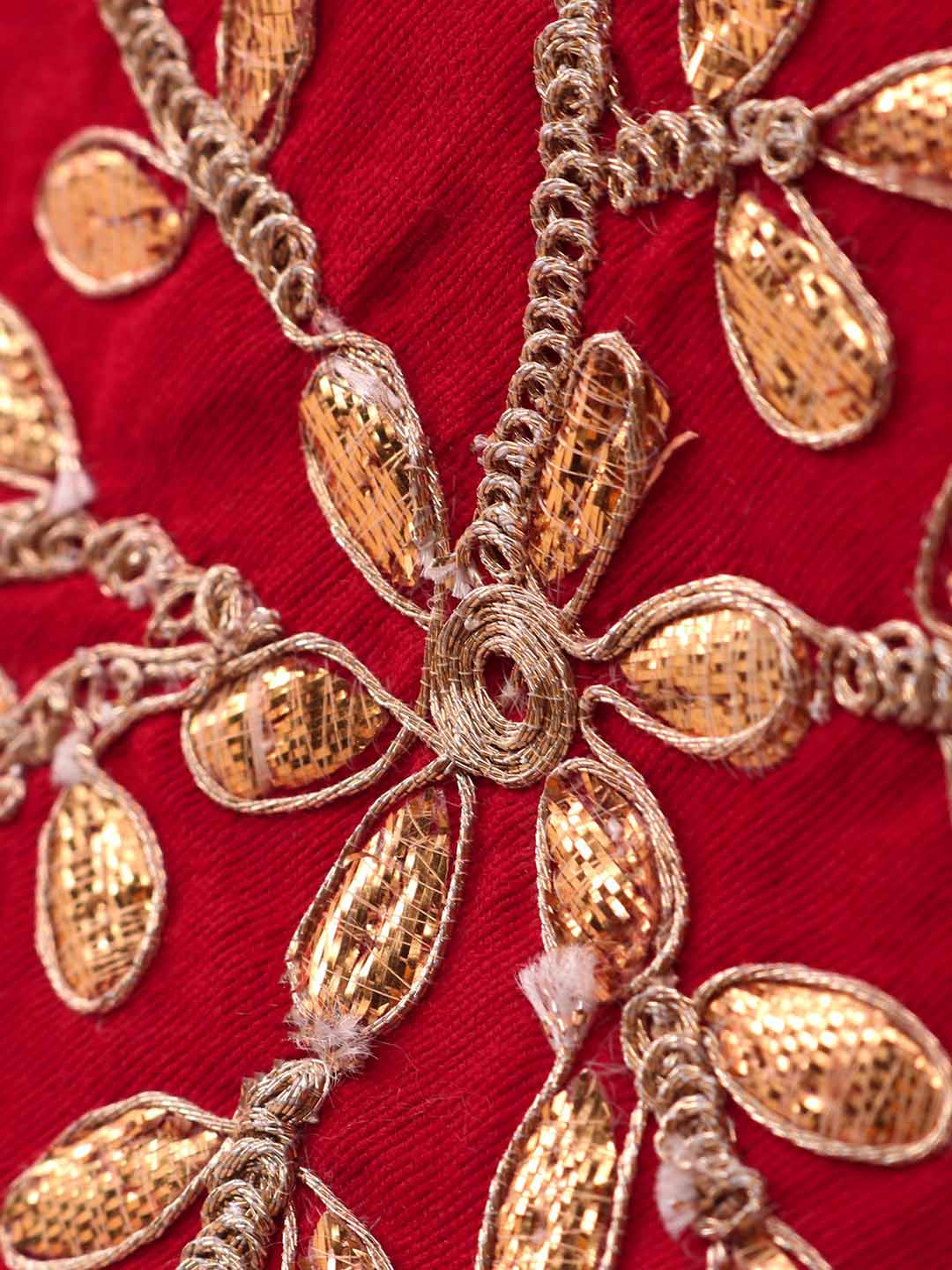 Golden Floral Embroidered Sleeveless Choli With Dhoti - Red & Yellow