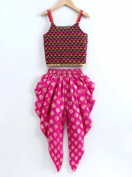 Triangle Top With Dhoti - Black & Pink