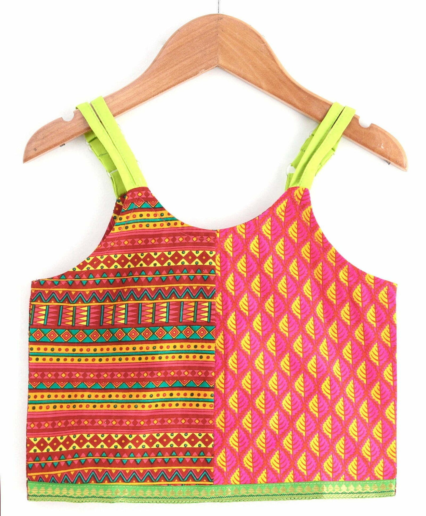 Girls Half And Half Top With Dhoti Set - Pink & Green