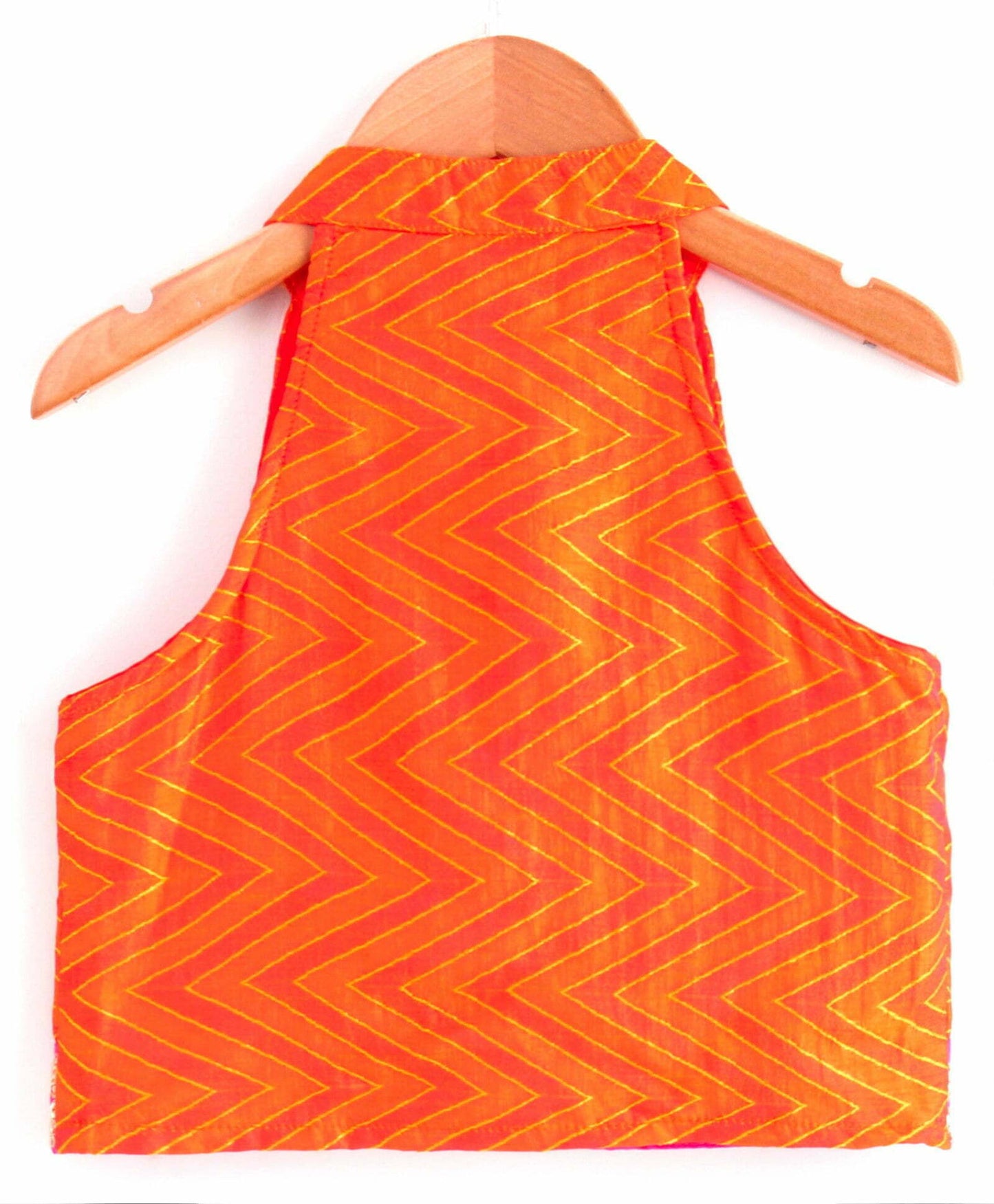 Girls Incut Chevron Design Top With Dhoti Set-Orange And Pink
