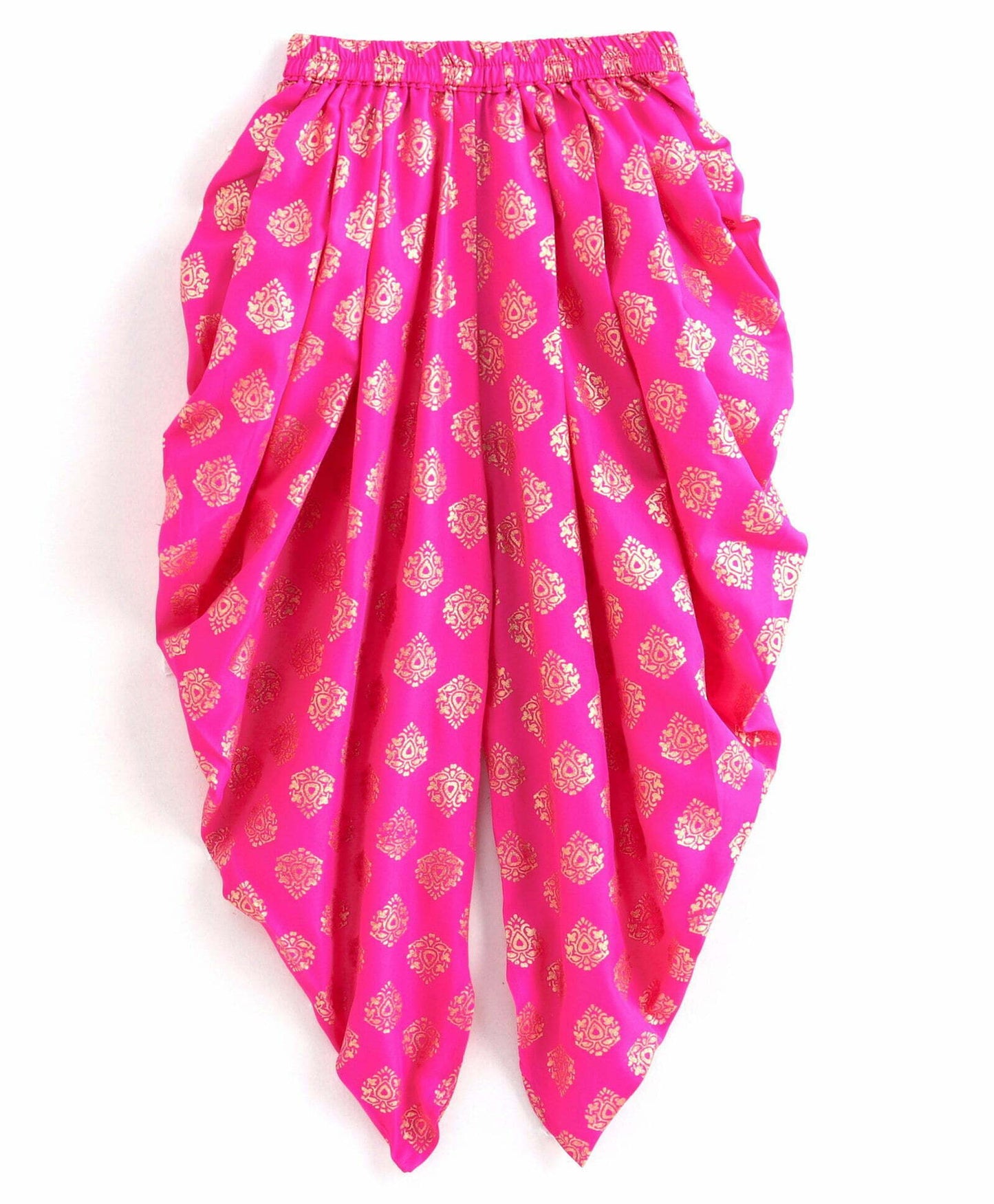 Girls Incut Chevron Design Top With Dhoti Set-Orange And Pink