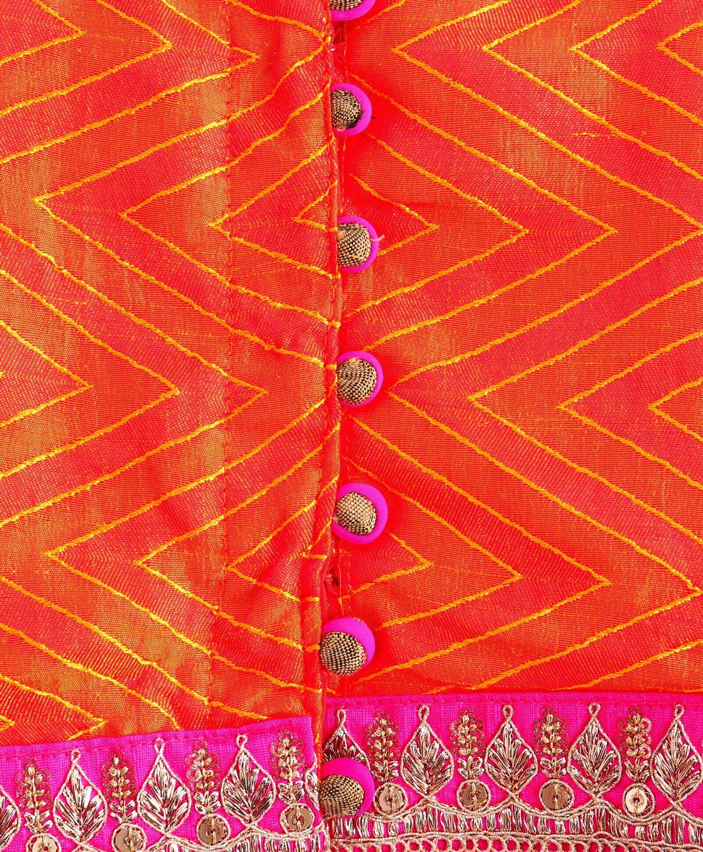 Girls Incut Chevron Design Top With Dhoti Set-Orange And Pink