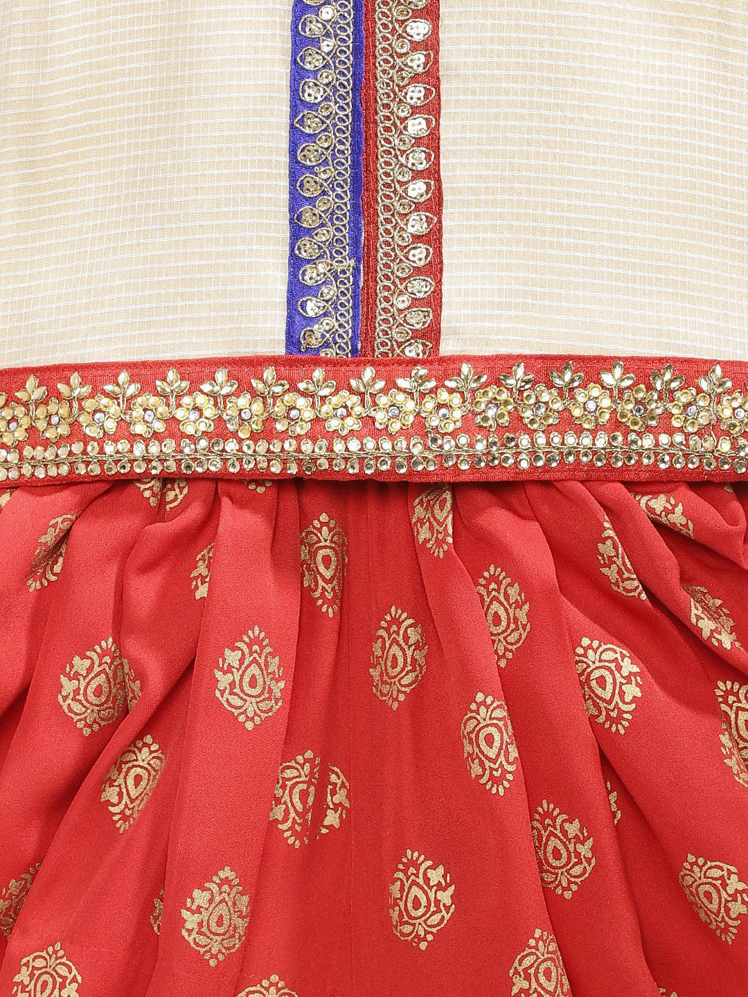 Twisha Girls Embellished Top With Printed Dhoti Pants - Off White & Red