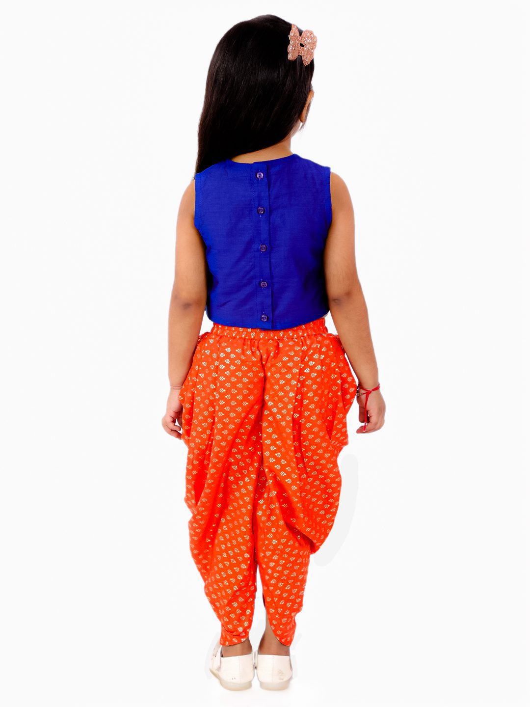 Twisha Girls Embroidered Top And Printed Dhoti- Blue & Orange