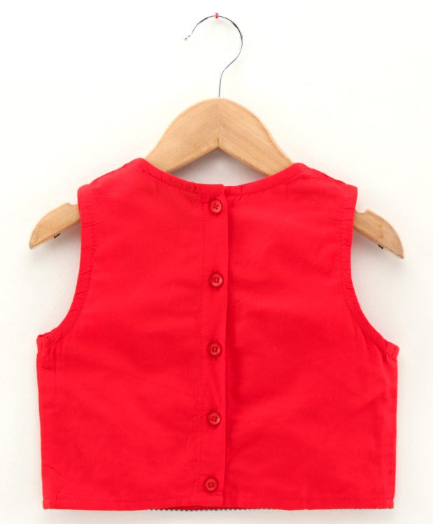 Twisha Girls Embroidered top with  printed Dhoti-Red And Yellow