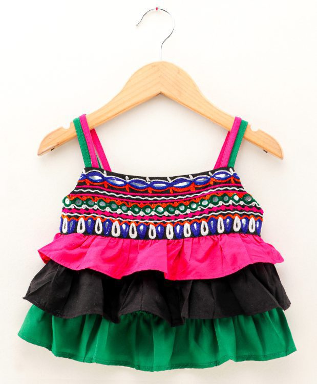 Twisha Girls Embroidered top with  Club printed Dhoti-Black And Pink