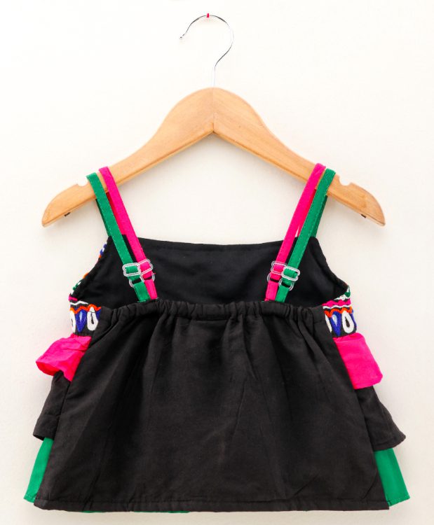 Twisha Girls Embroidered top with  Club printed Dhoti-Black And Pink