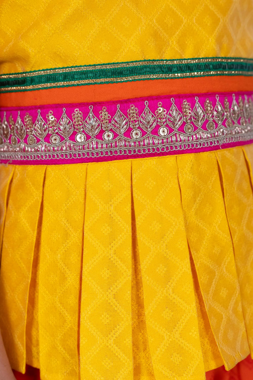 Twisha Girl's Sleeveless Strappy Pleated Polyester Peplum Top & Dhoti - Yellow & Orange